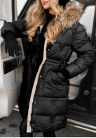 Pikowana Geacă Z Naturalnym Futrem Rivia Negru  