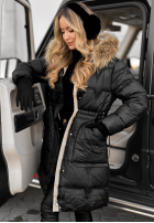 Pikowana Geacă Z Naturalnym Futrem Rivia Negru  