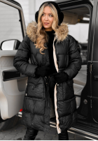 Pikowana Geacă Z Naturalnym Futrem Rivia Negru  