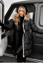 Pikowana Geacă Z Naturalnym Futrem Rivia Negru  