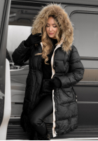 Pikowana Geacă Z Naturalnym Futrem Rivia Negru  