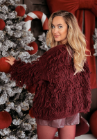Krótki Cardigan z frędzlami Fringe burgundowy