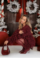 Krótki Cardigan z frędzlami Fringe burgundowy