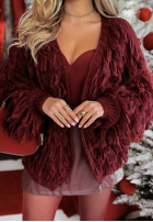 Krótki Cardigan z frędzlami Fringe burgundowy