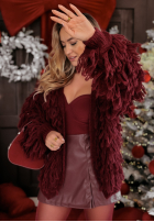 Krótki Cardigan z frędzlami Fringe burgundowy