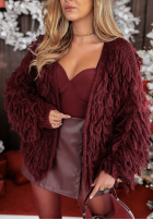 Krótki Cardigan z frędzlami Fringe burgundowy