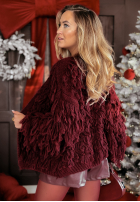 Krótki Cardigan z frędzlami Fringe burgundowy