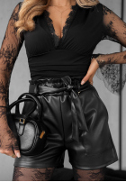 Krótkie skórzane spodenki z paskiem Best Revenge negre