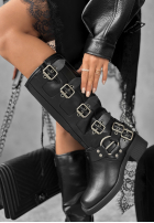 Skórzane Cizme biker z klamrami Go Alone negre