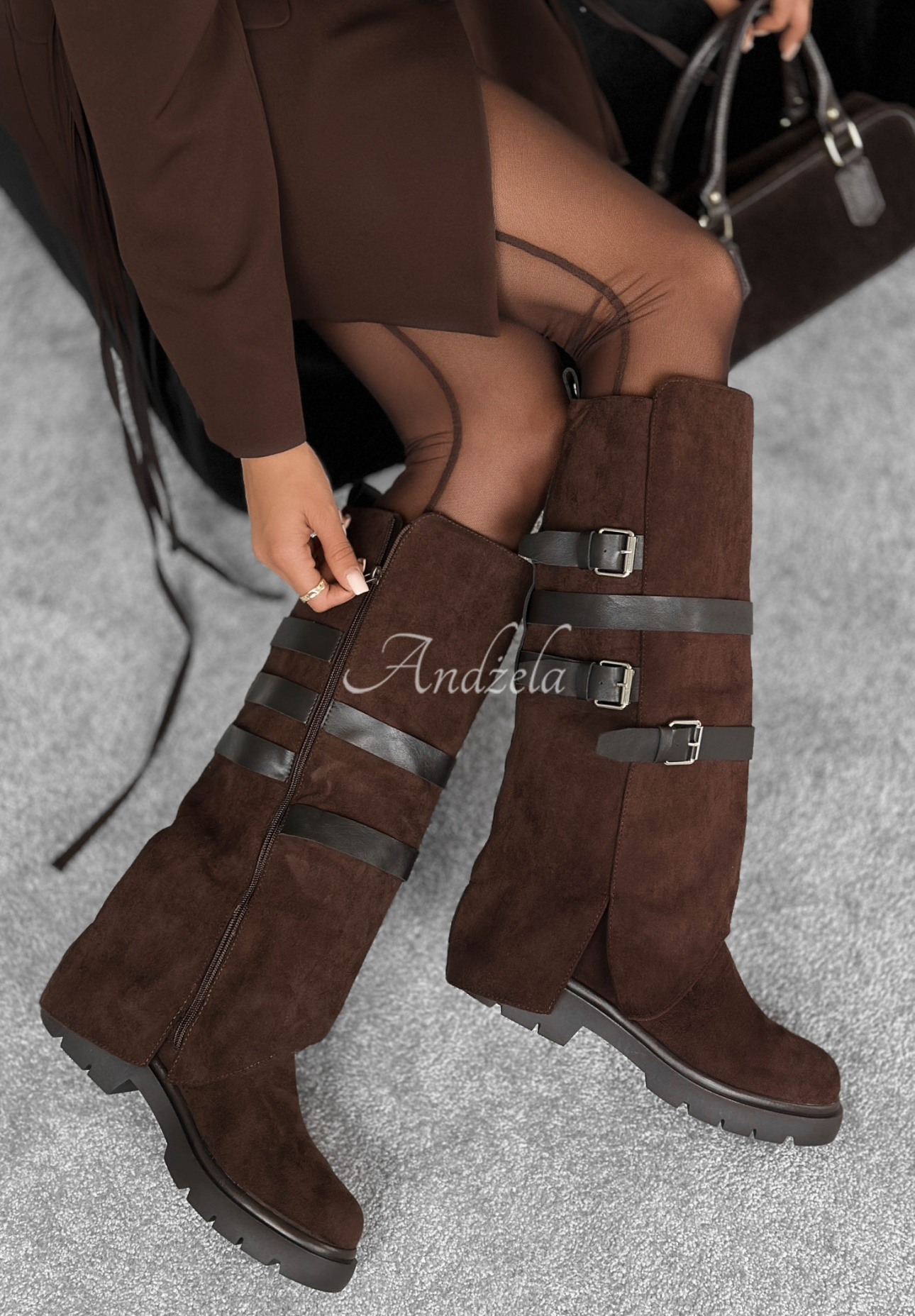 Cizme din piele întoarsă cu catarame Past Behind Me