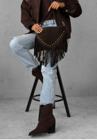 Zamszowa Geantă z frędzlami Hold This Moment ciocolatie