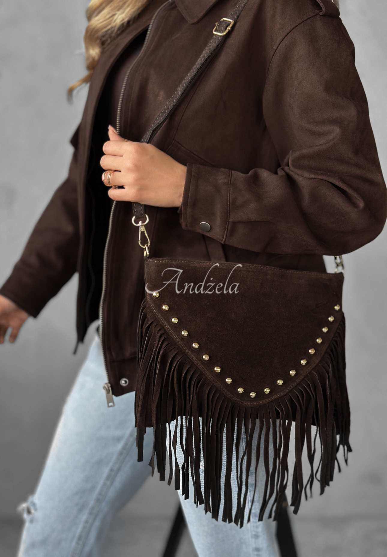 Geantă din piele întoarsă cu franjuri Hold This Moment