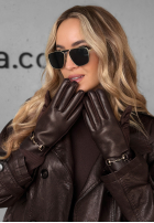 Skórzane Mănuși Festive Memories burgundowe