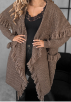 Długi Cardigan z frędzlami Forget My Name ciocolatiu