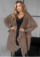 Długi Cardigan z frędzlami Forget My Name ciocolatiu