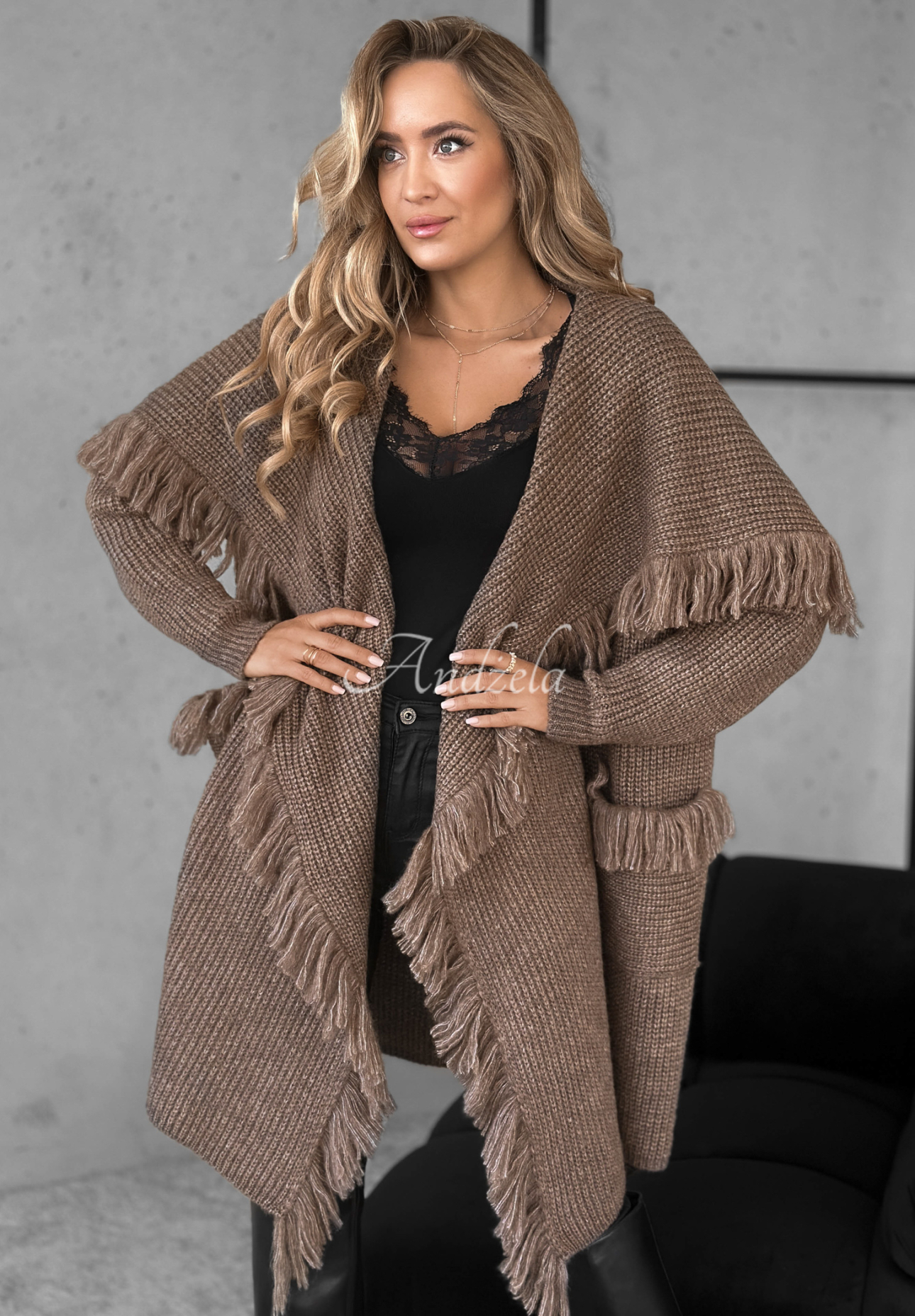 Cardigan lung cu franjuri Forget My Name