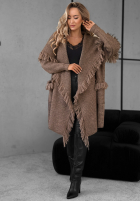 Długi Cardigan z frędzlami Forget My Name ciocolatiu