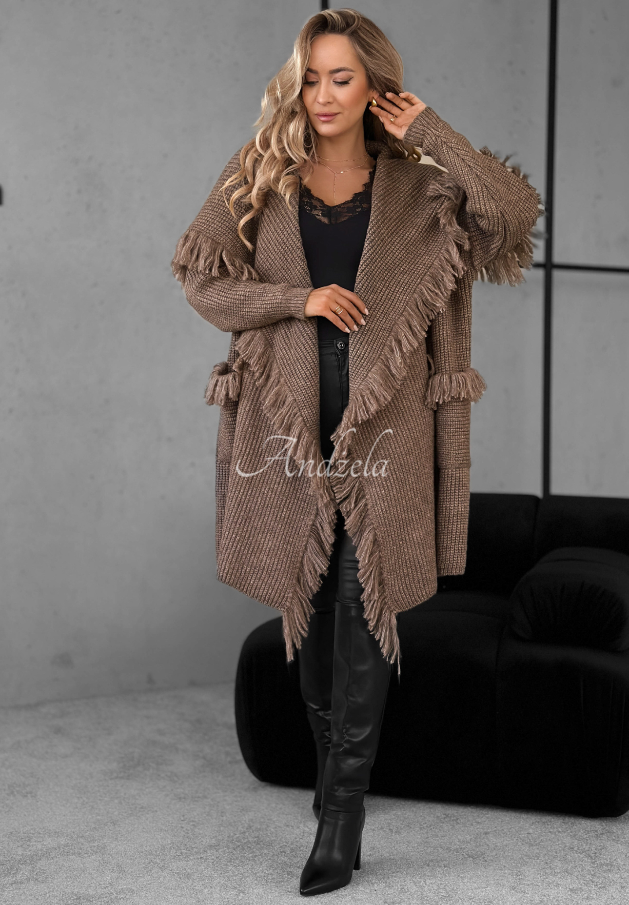 Cardigan lung cu franjuri Forget My Name