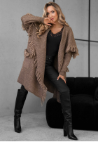 Długi Cardigan z frędzlami Forget My Name ciocolatiu