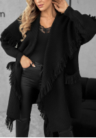 Długi Cardigan z frędzlami Forget My Name negru