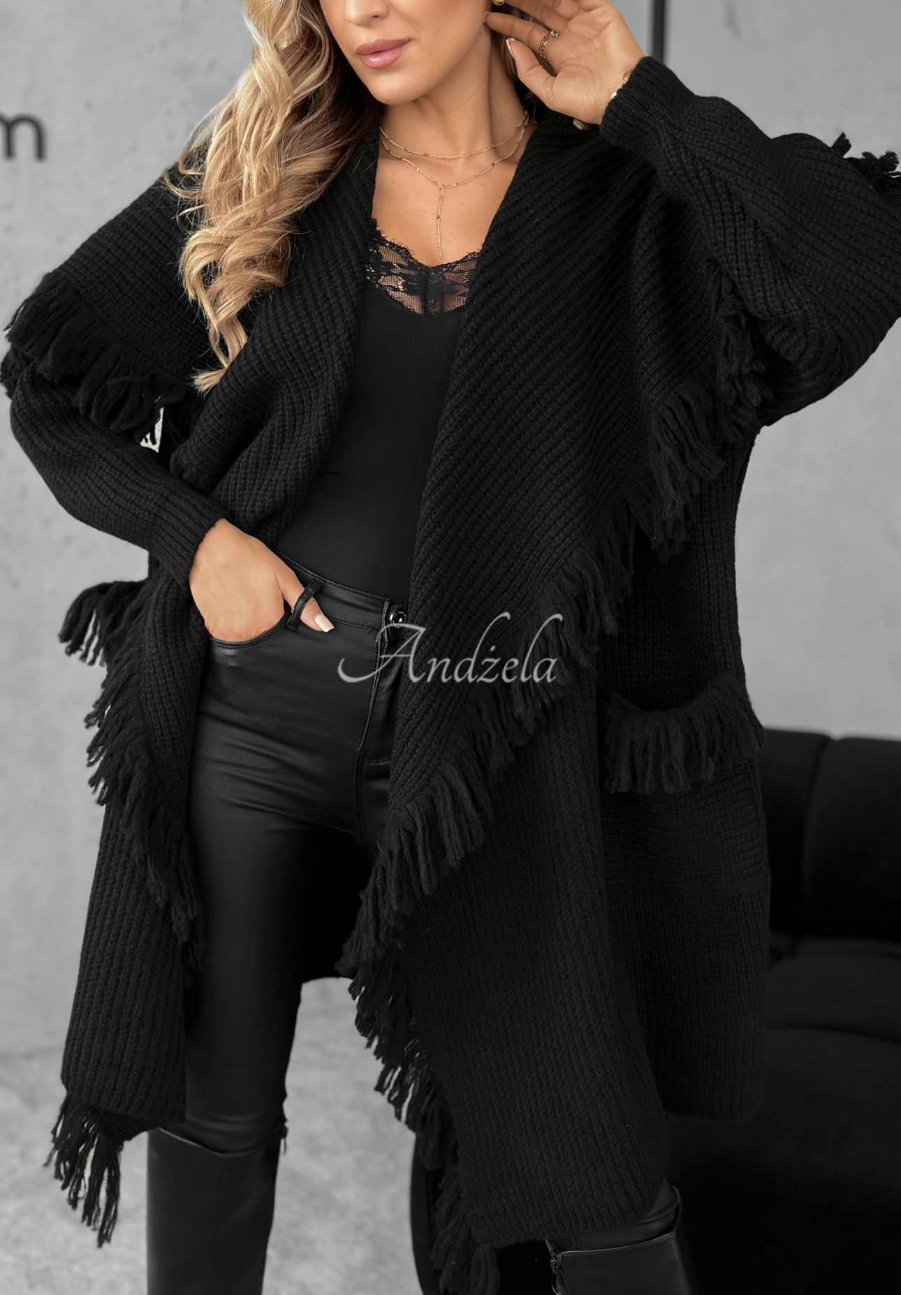 Cardigan lung cu franjuri Forget My Name