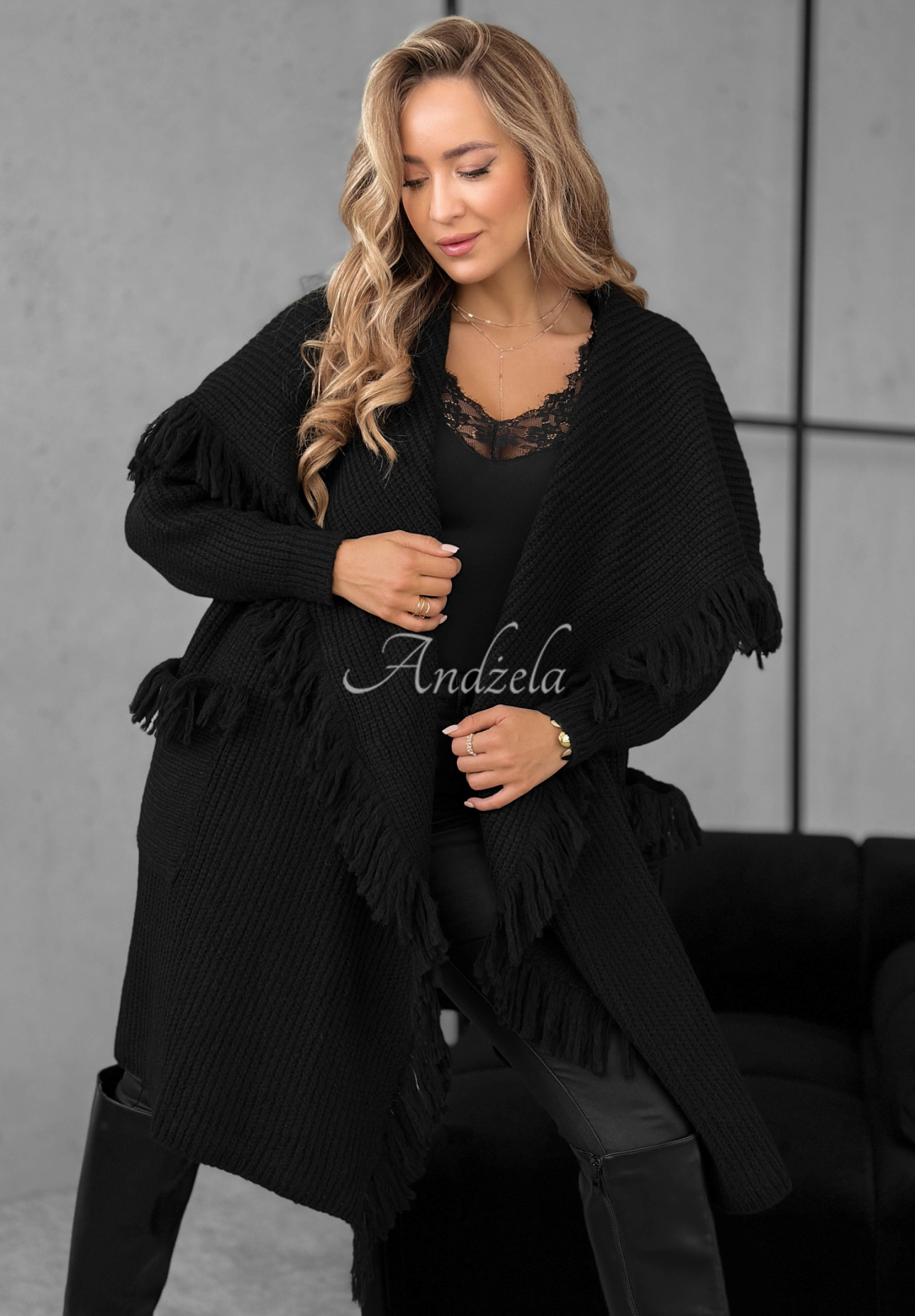 Cardigan lung cu franjuri Forget My Name