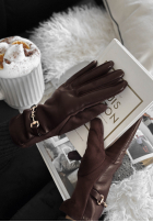 Skórzane Mănuși Festive Memories burgundowe