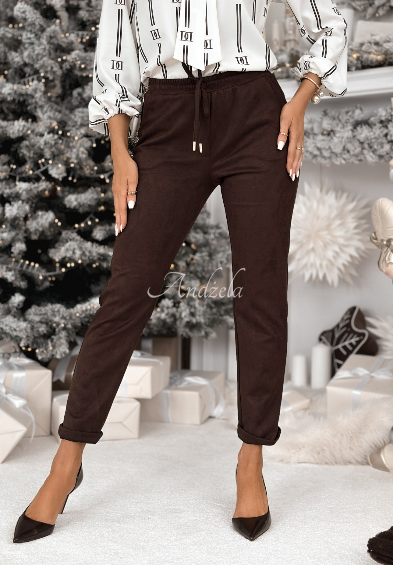 Pantaloni din viscoză cu efect de piele întoarsă React To It