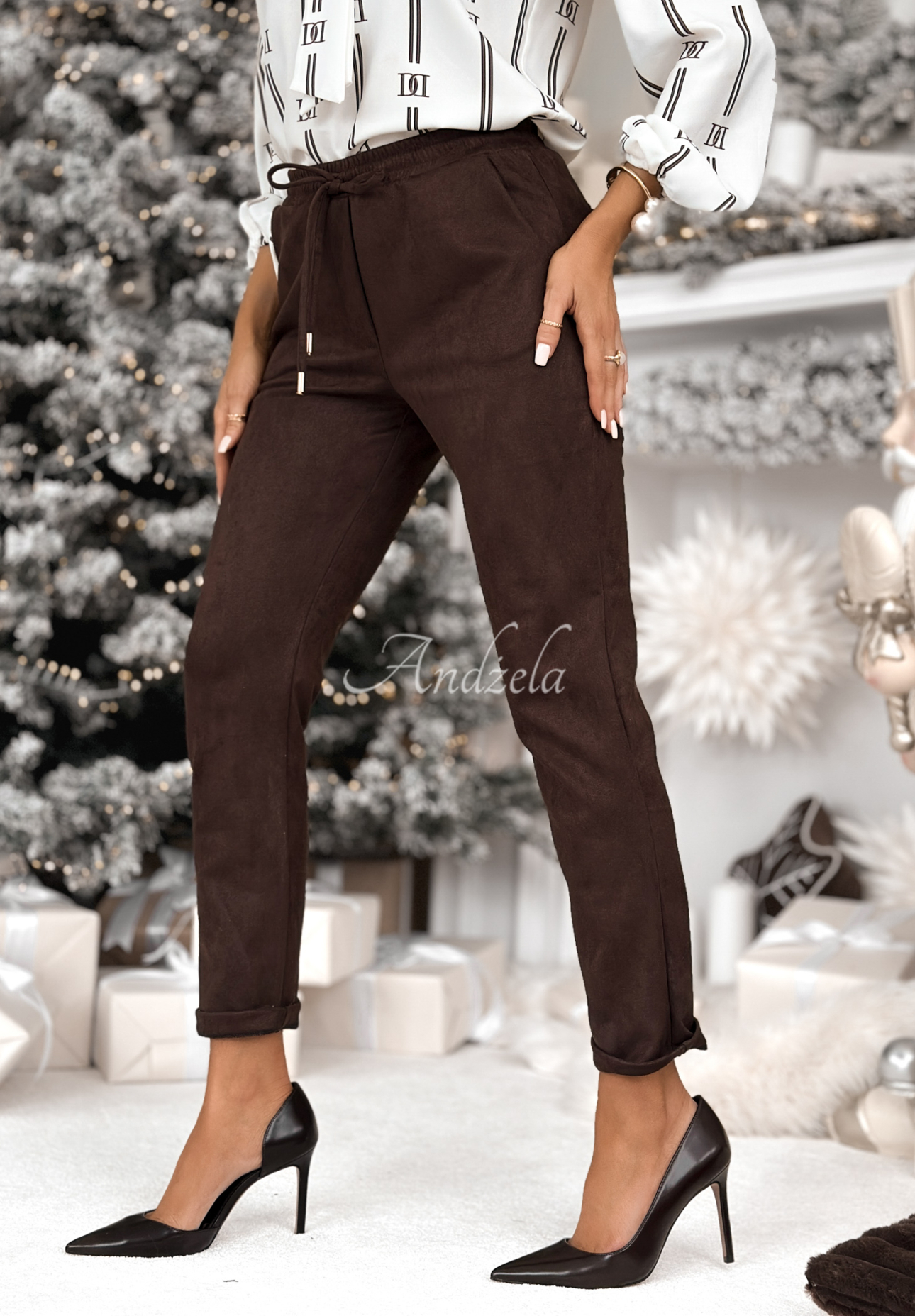 Pantaloni din viscoză cu efect de piele întoarsă React To It