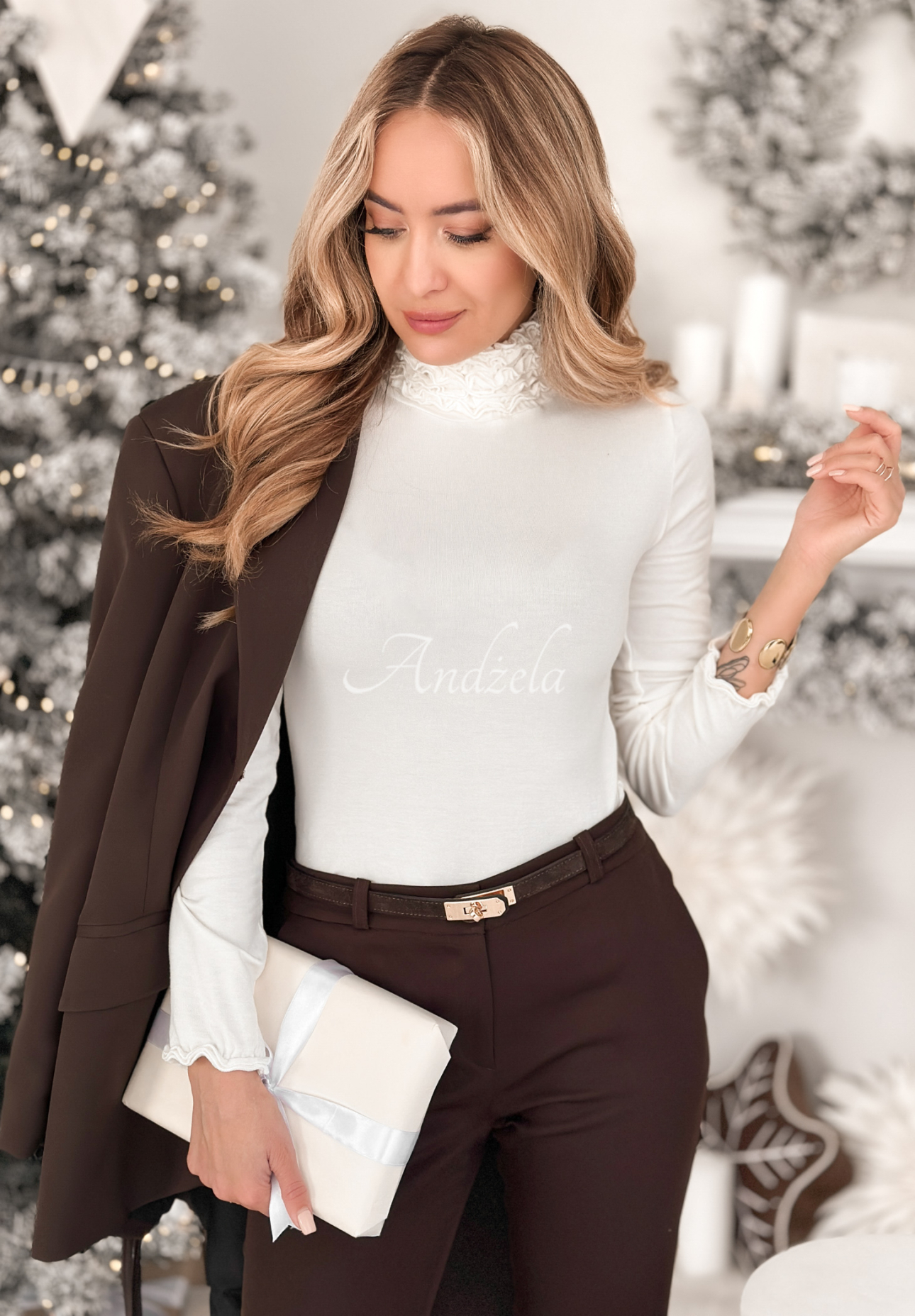 Bluză longsleeve din viscoză cu guler Your Own Luck