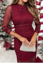 Siateczkowa Rochie z marszczeniem i dżetami Lights On Me burgundowa