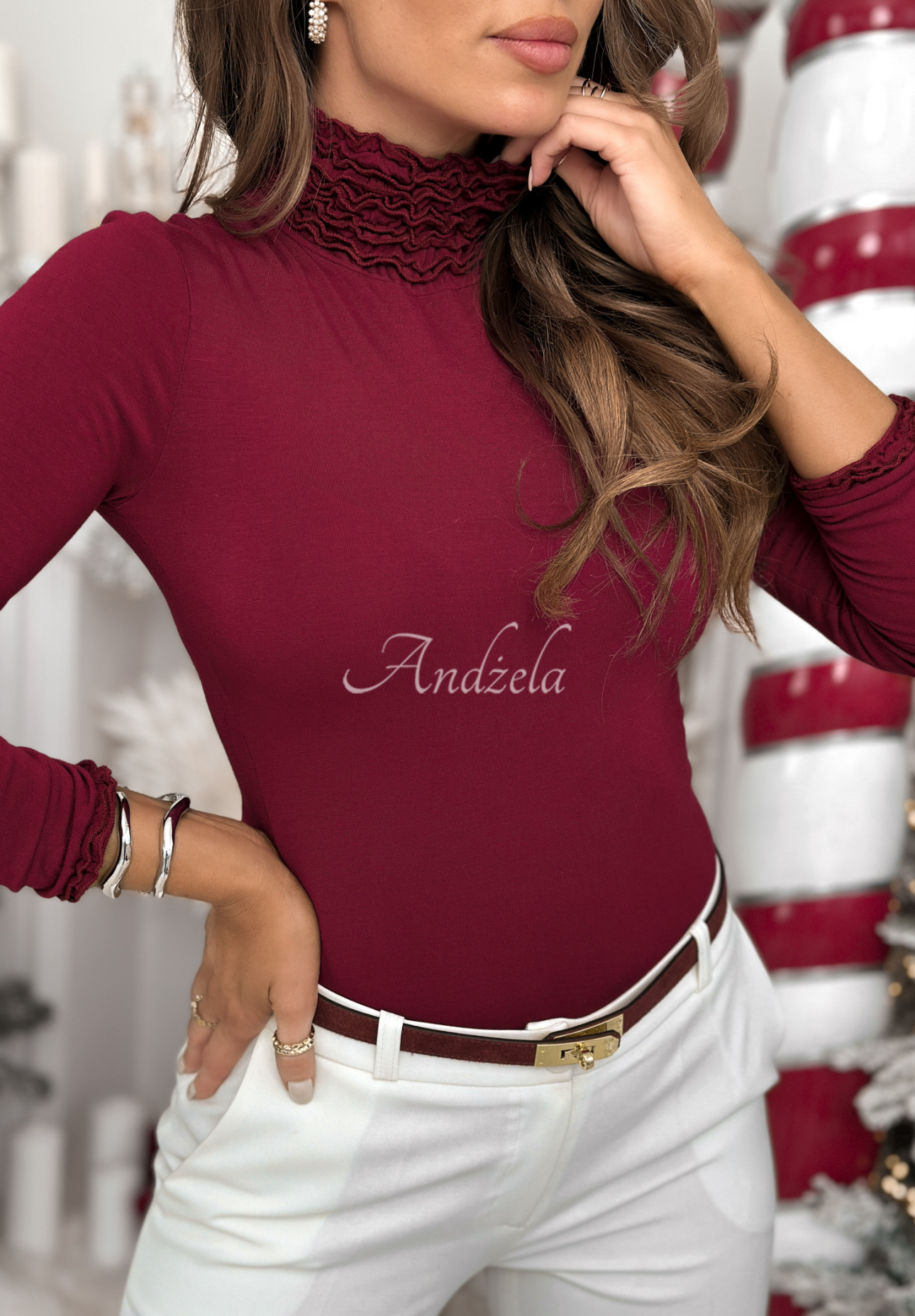 Bluză longsleeve din viscoză cu guler Your Own Luck