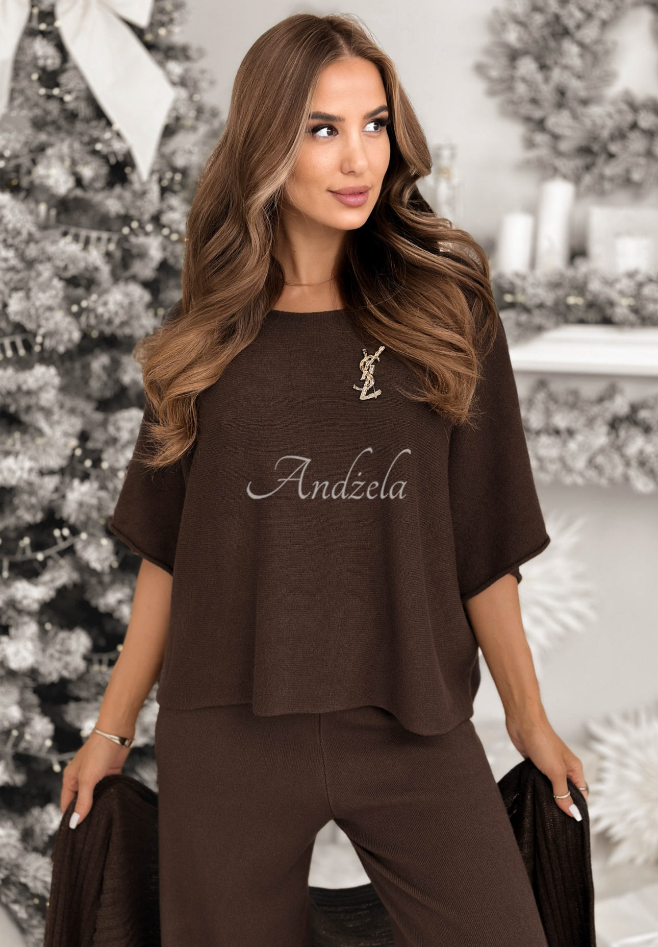 Set tricotat bluză și pantaloni din viscoză Can&#039;t Talk