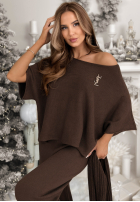 Dzianinowy Compleu Bluză i Pantaloni Can't Talk ciocolatiu