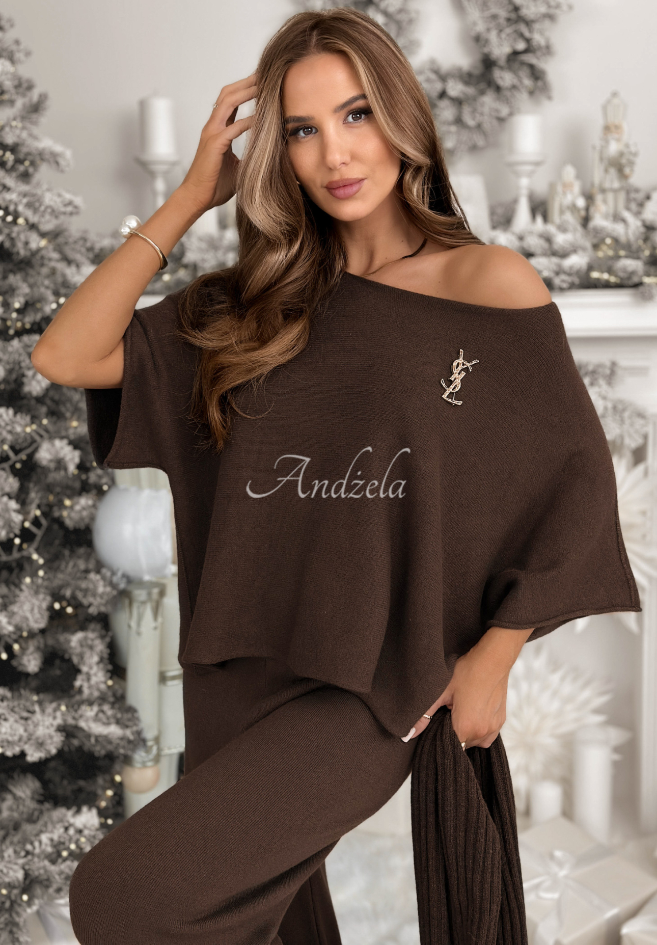 Set tricotat bluză și pantaloni din viscoză Can&#039;t Talk