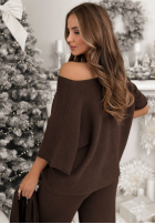 Dzianinowy Compleu Bluză i Pantaloni Can't Talk ciocolatiu