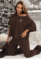 Dzianinowy Compleu Bluză i Pantaloni Can't Talk ciocolatiu