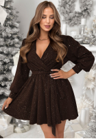 Rochie mini z błyszczącym nadrukiem Never Yours ciocolatie