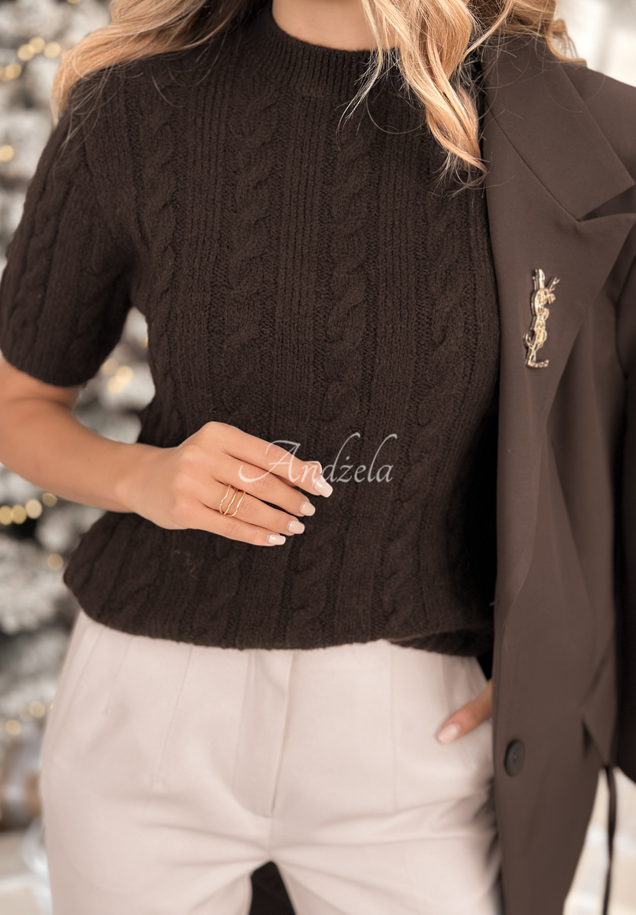 Pulover împletit decorativ cu lână și alpaca Miss Me