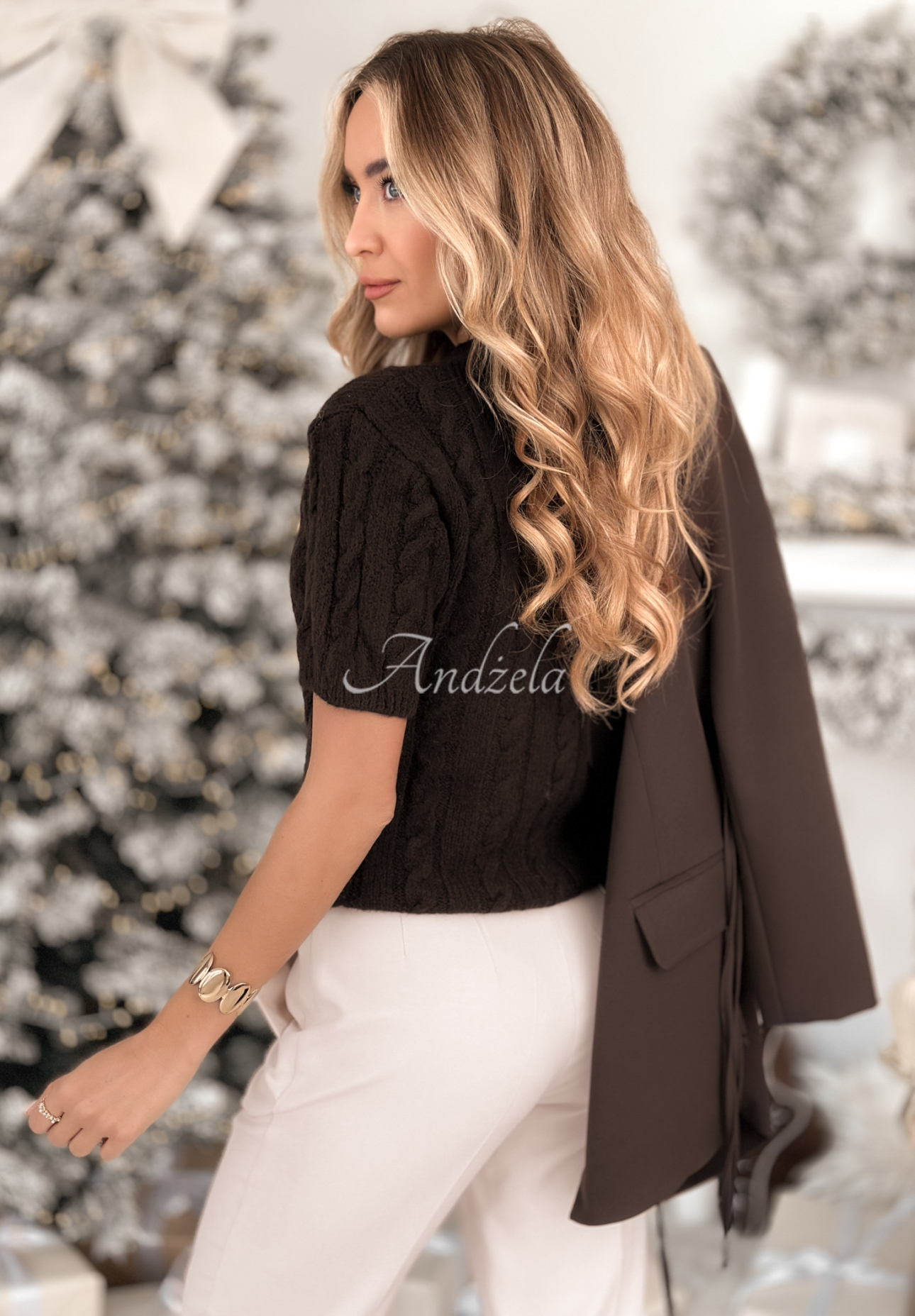 Pulover împletit decorativ cu lână și alpaca Miss Me