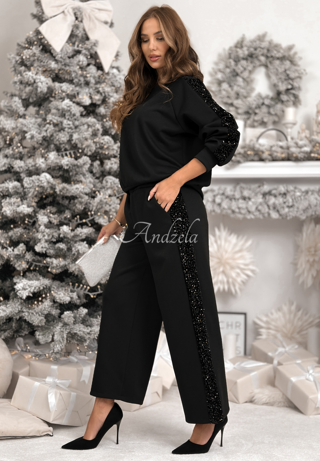 Set de trening din viscoză, hanorac și pantaloni cu paiete Nothing To Do