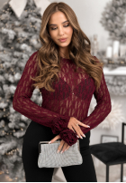 Koronkowa Bluză longsleeve z różami Lace & Roses burgundowa