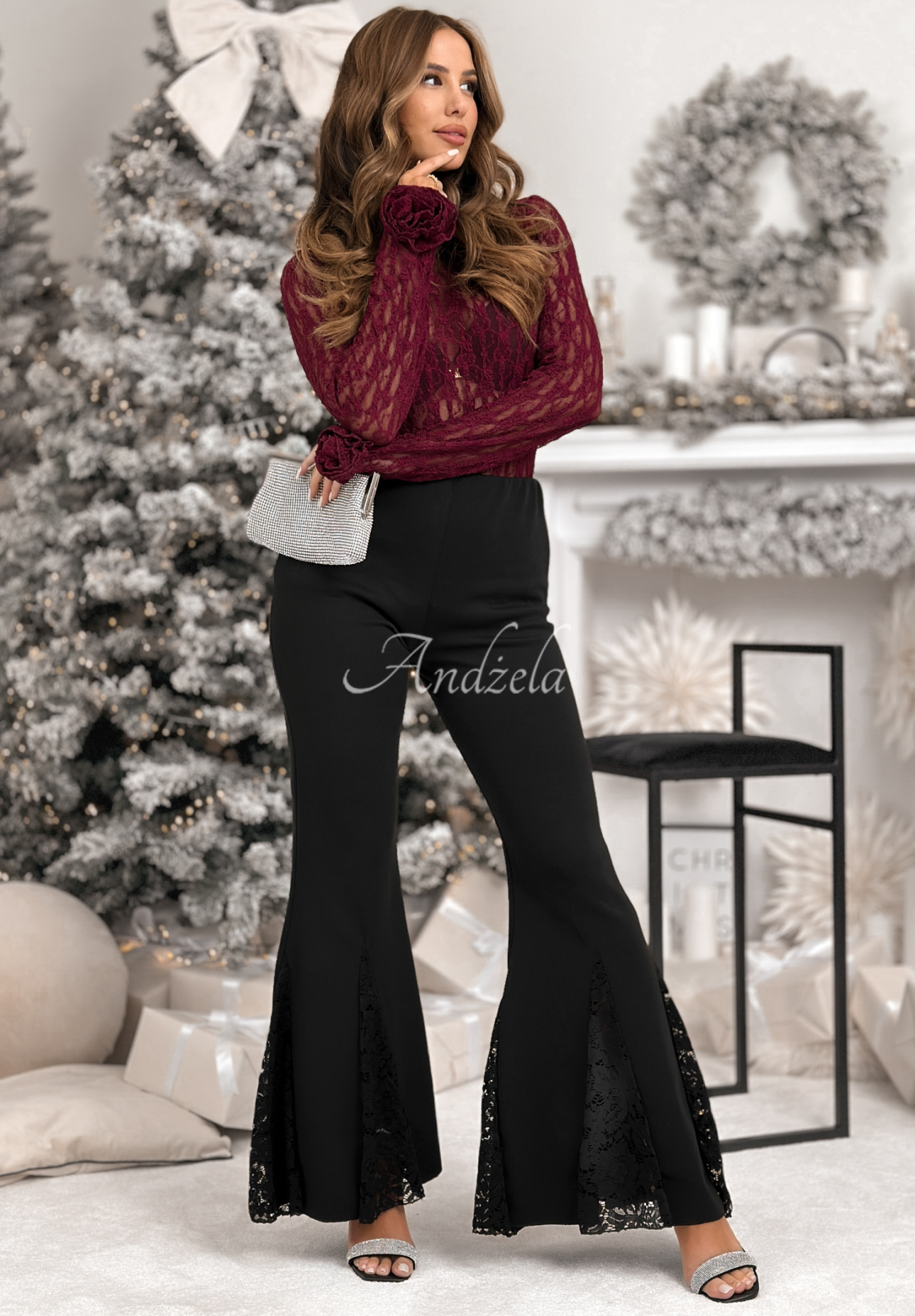 Bluză longsleeve din dantelă cu trandafiri Lace &amp; Roses