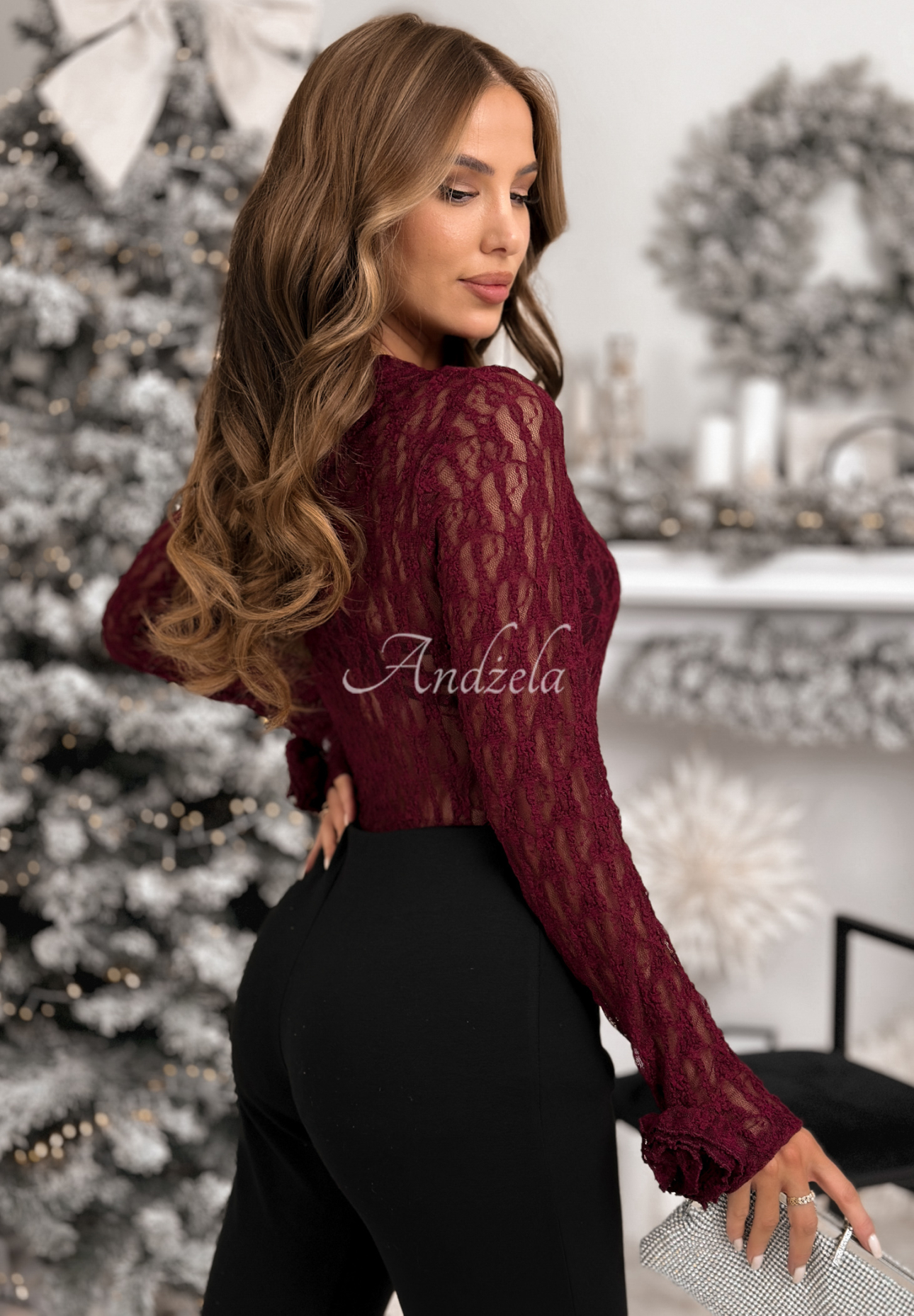 Bluză longsleeve din dantelă cu trandafiri Lace &amp; Roses