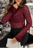 Koronkowa Bluză longsleeve z różami Lace & Roses burgundowa