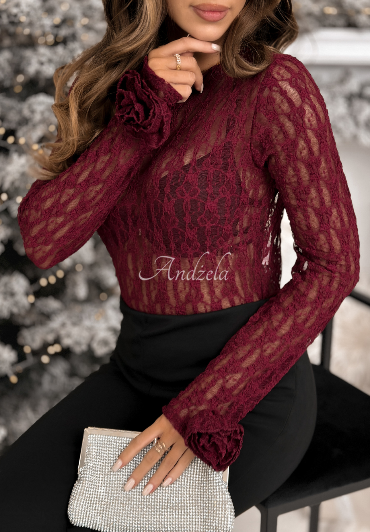 Bluză longsleeve din dantelă cu trandafiri Lace &amp; Roses
