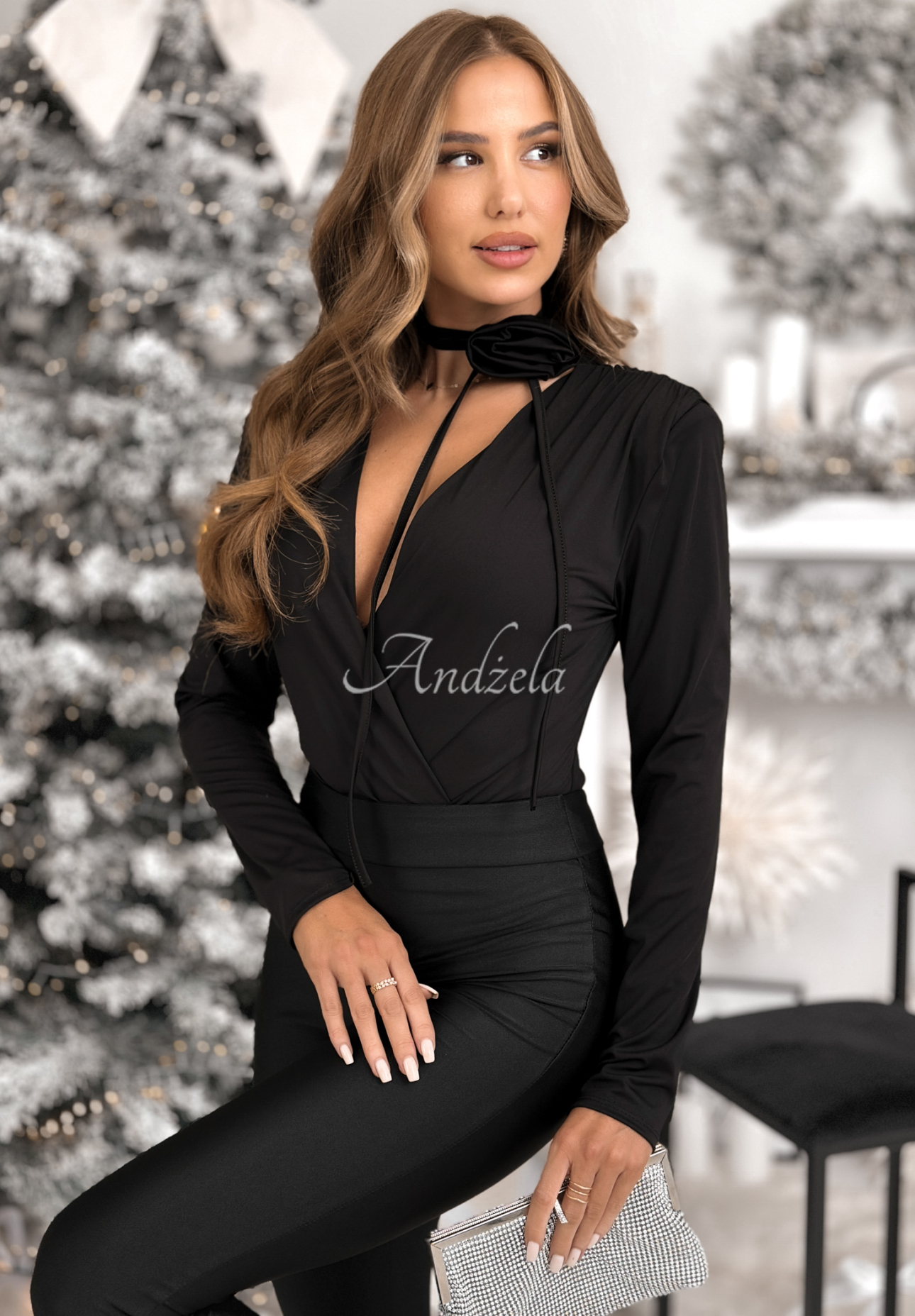 Body cu choker cu trandafir Symphony Of Style
