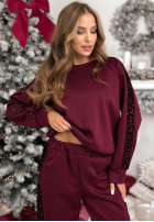 Compleu de trening Hanorac i Pantaloni z cekinowymi lampasami Nothing To Do burgundowy