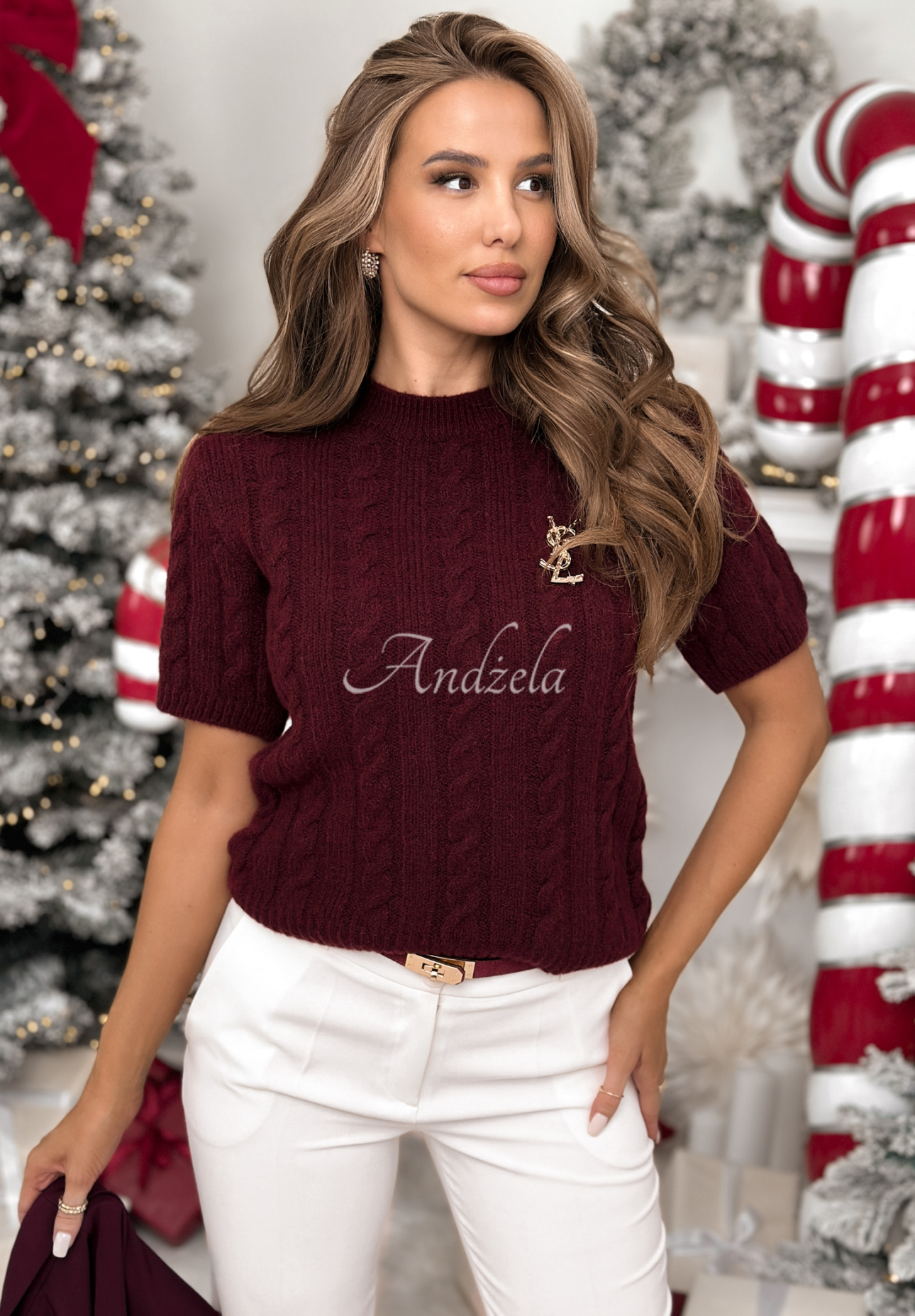 Pulover împletit decorativ cu lână și alpaca Miss Me