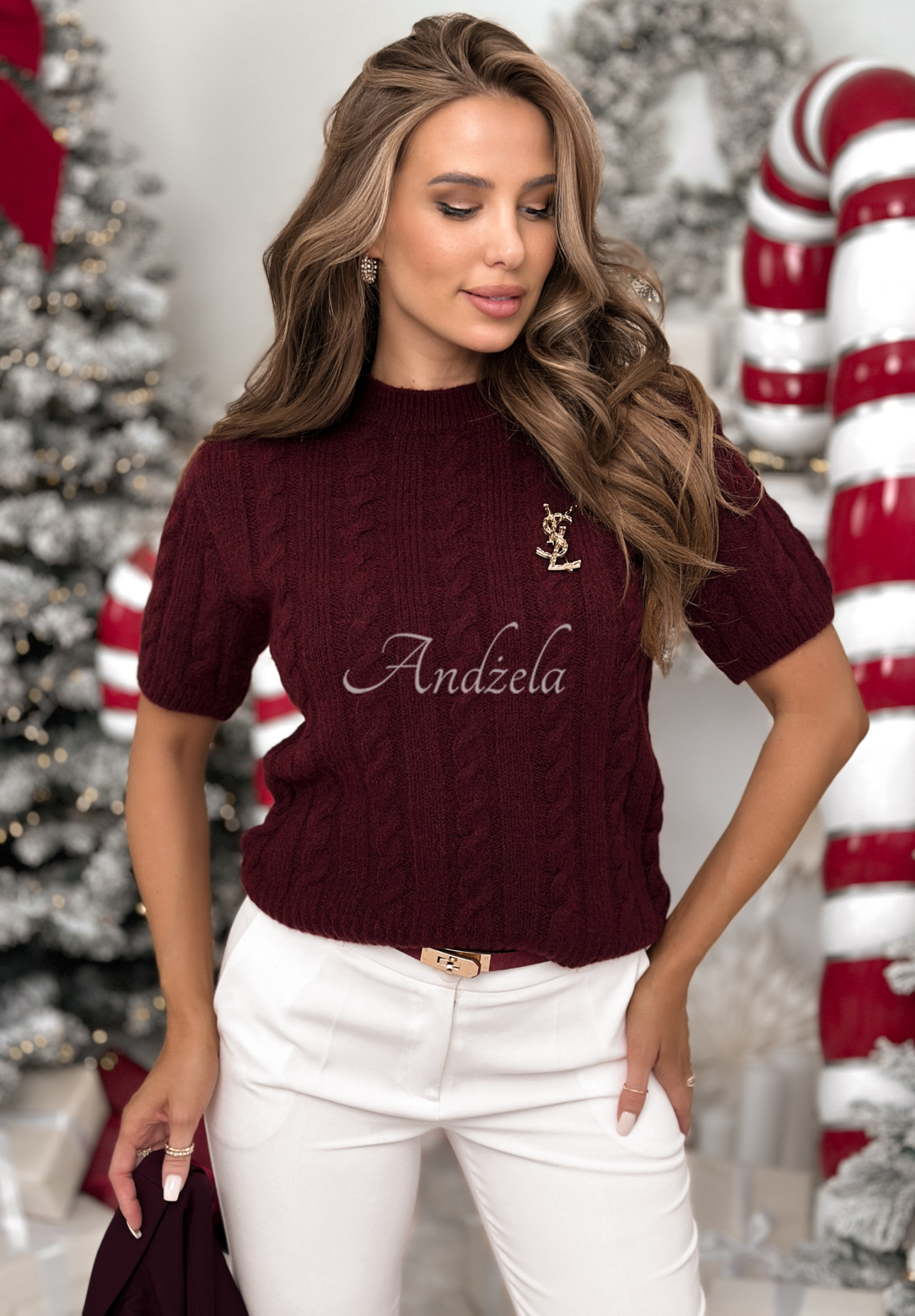 Pulover împletit decorativ cu lână și alpaca Miss Me